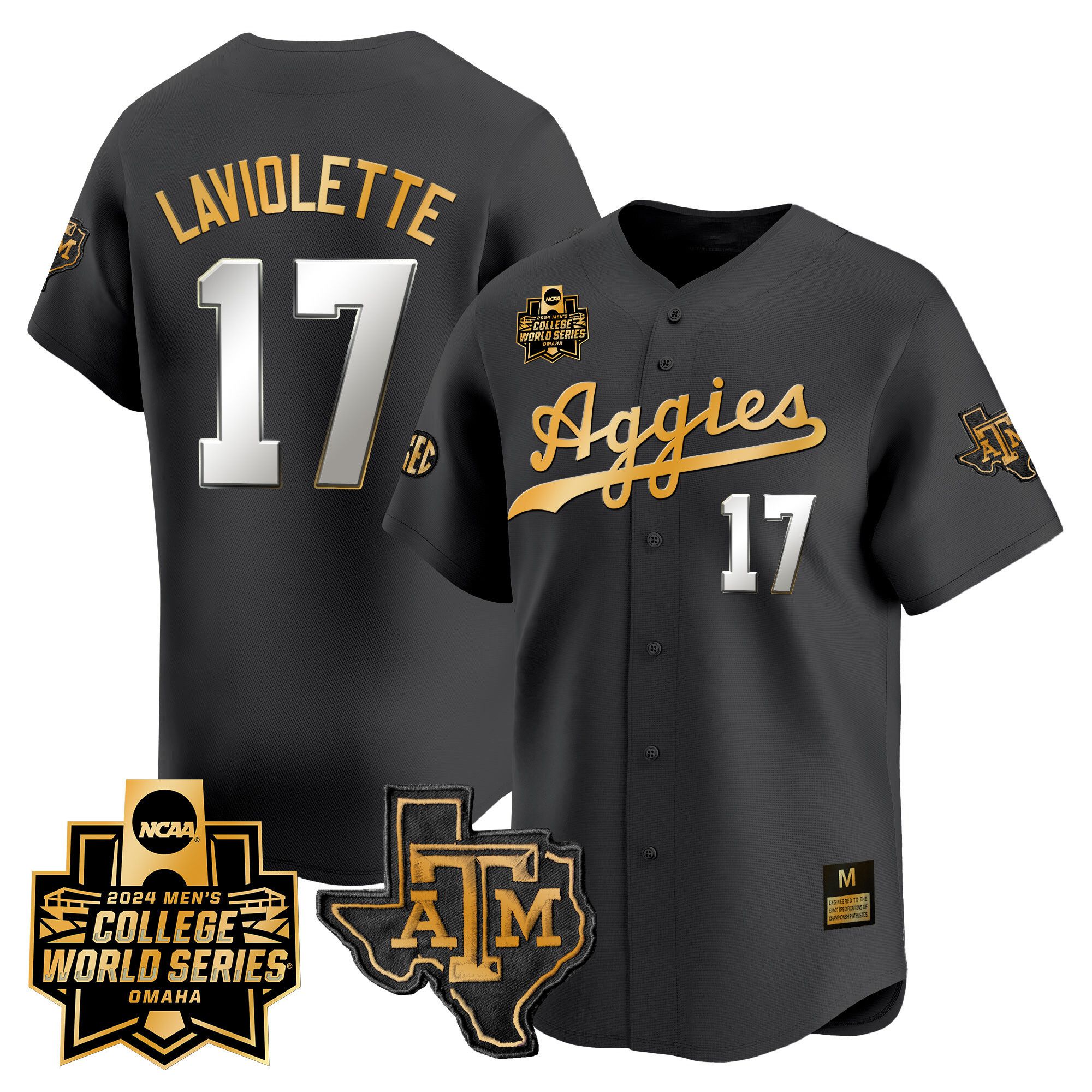 Men Texas A&M Aggies #17 Laviolette Black 2024 College World Series Vapor Premier Limited NCAA Jersey